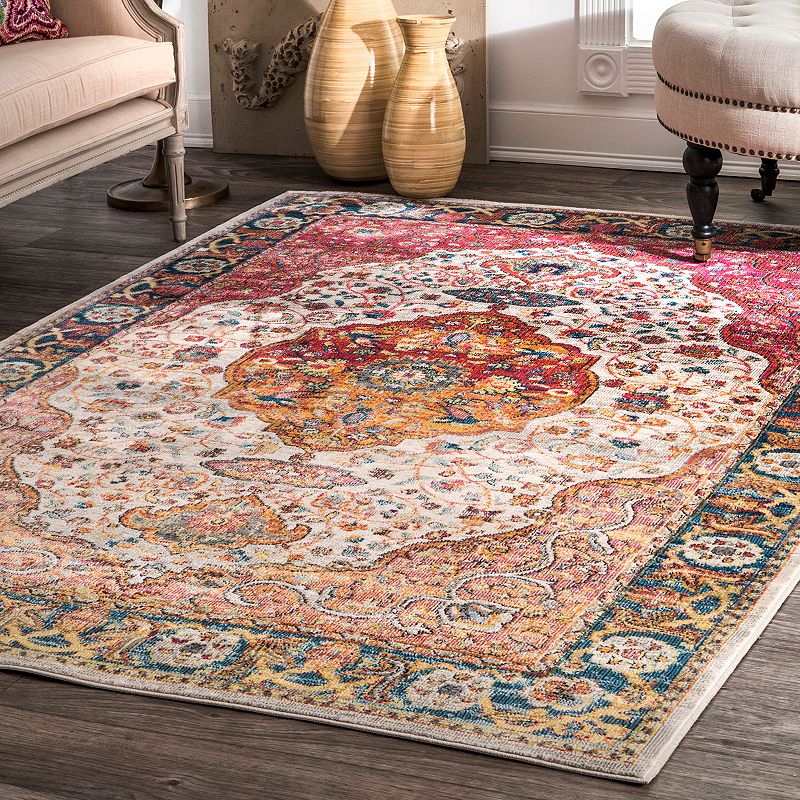 nuLOOM Shirlee Vintage Medallion Framed Floral Rug