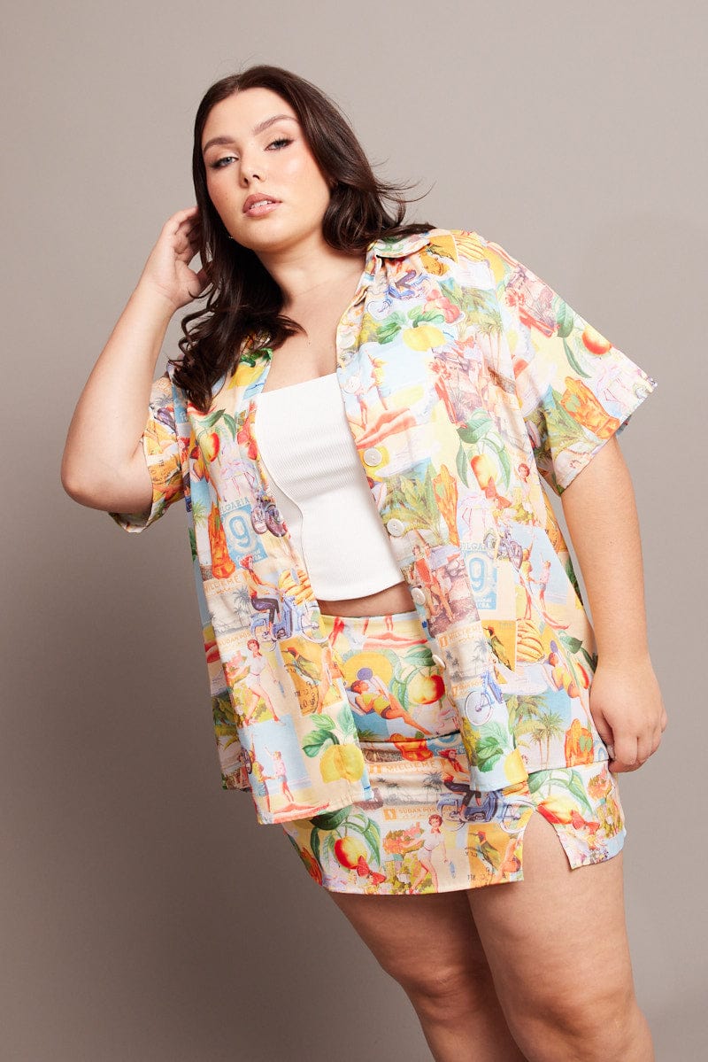 Multi Abstract Relaxed Shirt Short Sleeve