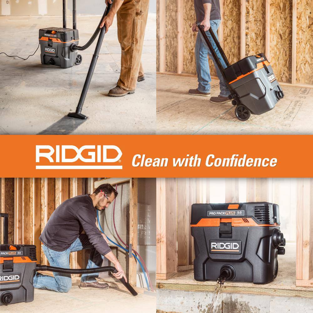 RIDGID 10 Gallon 5.0 Peak HP ProPack Plus WetDry Shop Vacuum with Filter Expandable Locking Hose and Accessories WD1022