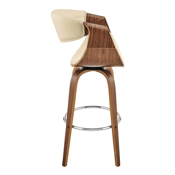 Arya Mid-Century Modern Faux Leather and Wood Swivel Bar Stool