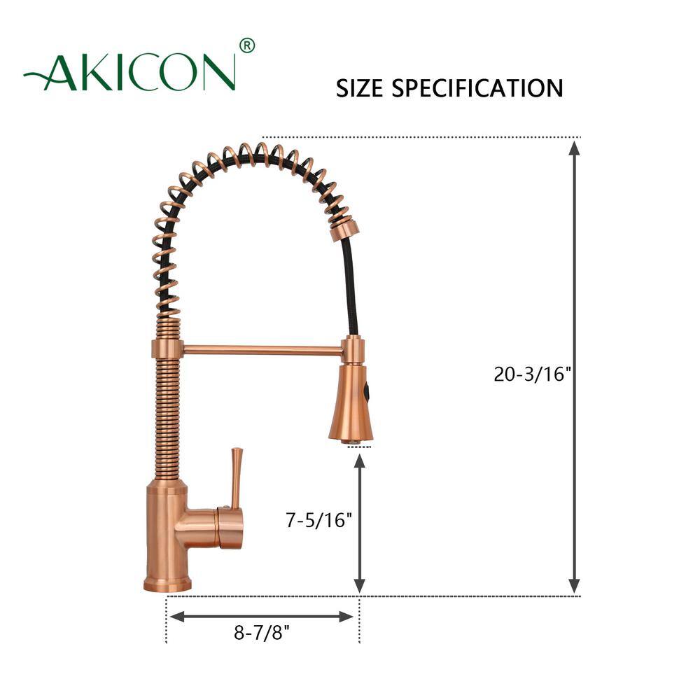 Akicon Single-Handle Pull-Down Sprayer Kitchen Faucet with Hi-Arc 360 Swivel Spout in Copper AK565C