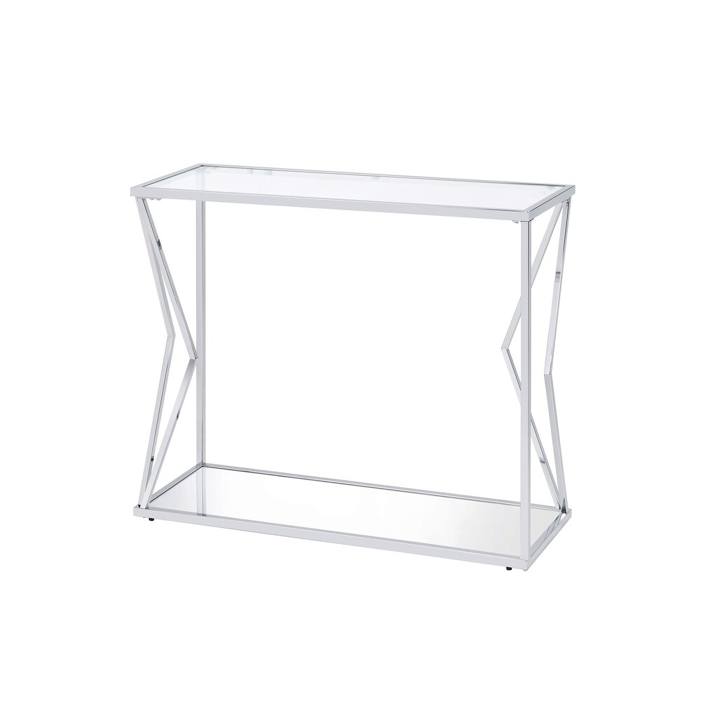 Clear Glass Sofa Table with 1 Tier Shelf Chrome Finish