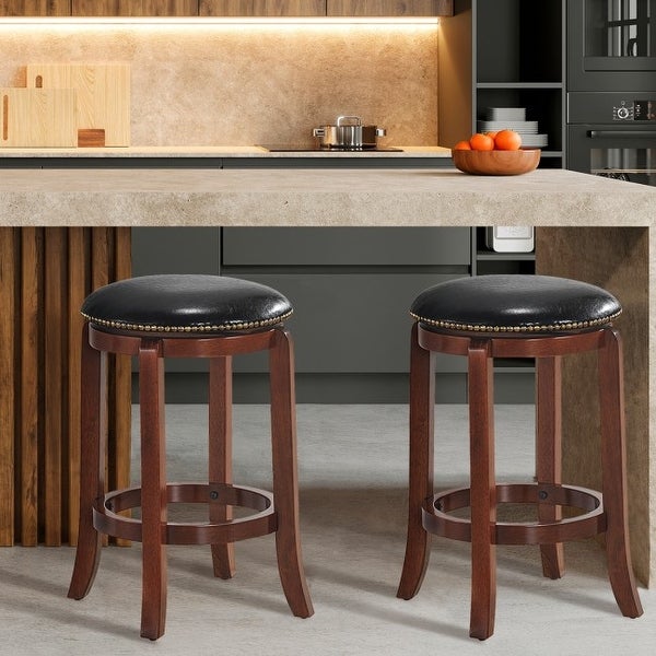 Bistro Leather Padded Backless Swivel Bar stool - 24