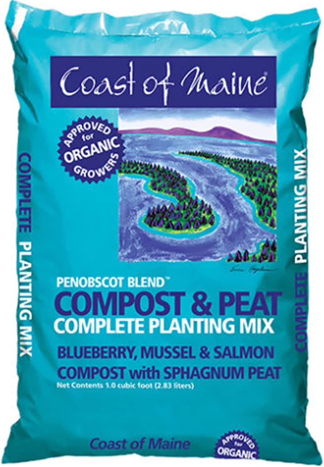 Coast of Maine OMRI Listed Penobscot Blend Organic Compost and Peat Potting Soil Mix for Container Gardens and Flower Pots, 1 Cubic Foot 4 Pack