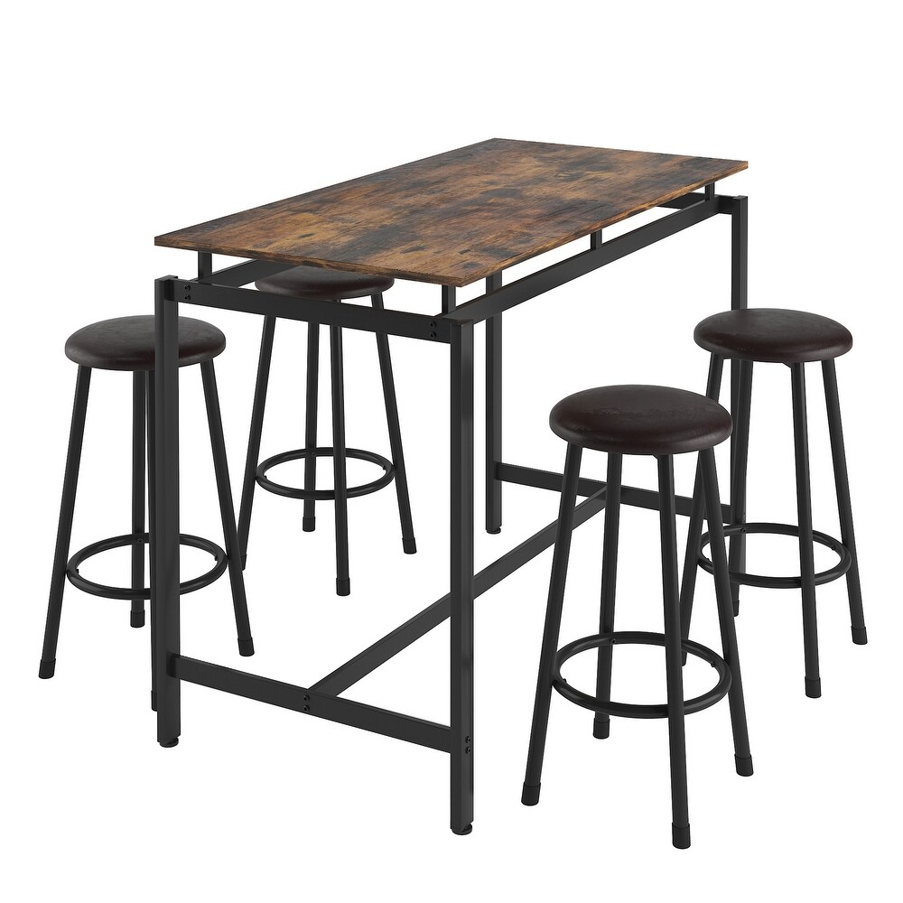 5 Piece Kitchen Counter Height Table Set  Bar Table with 4 Stools