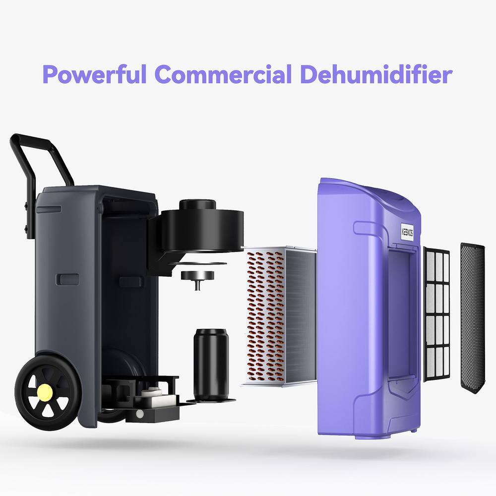 KESNOS 180-Pint Large Commercial Dehumidifier for Rooms or Basements up to 7000 sq. ft. With Pump Tank Purple HDCXPDGT701BC-1