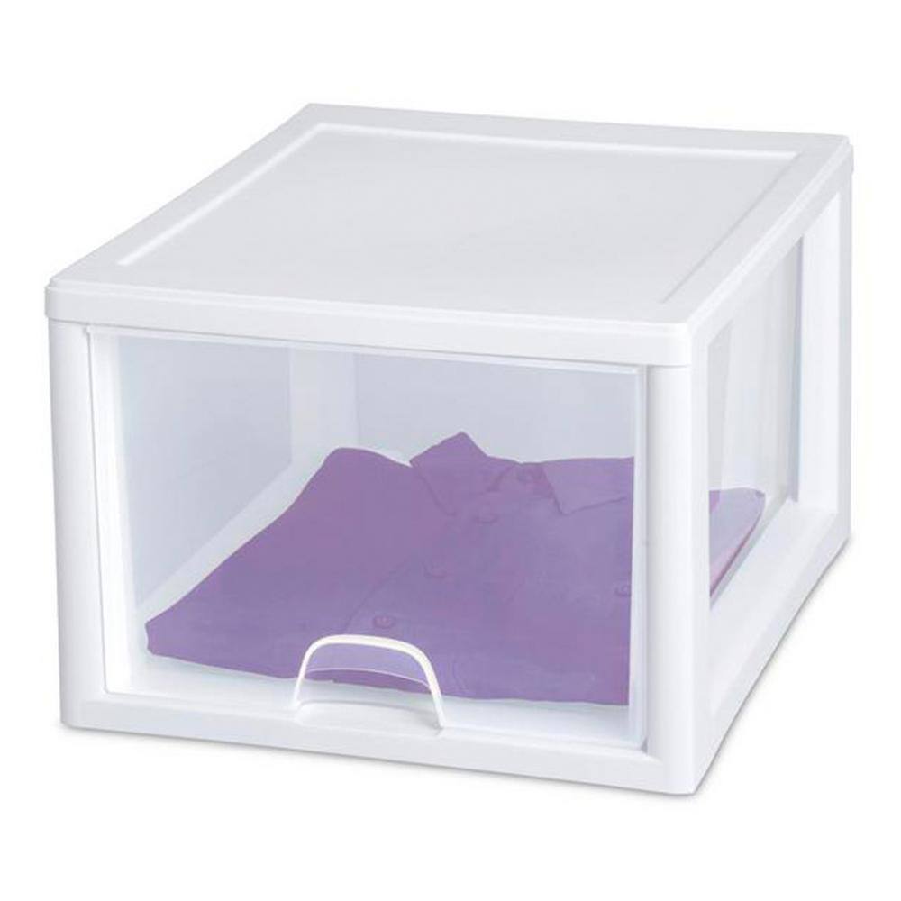 Sterilite 27 qt. Plastic Modular Stacking Storage Drawer Container in Clear 4 Pack 4 x 23108004