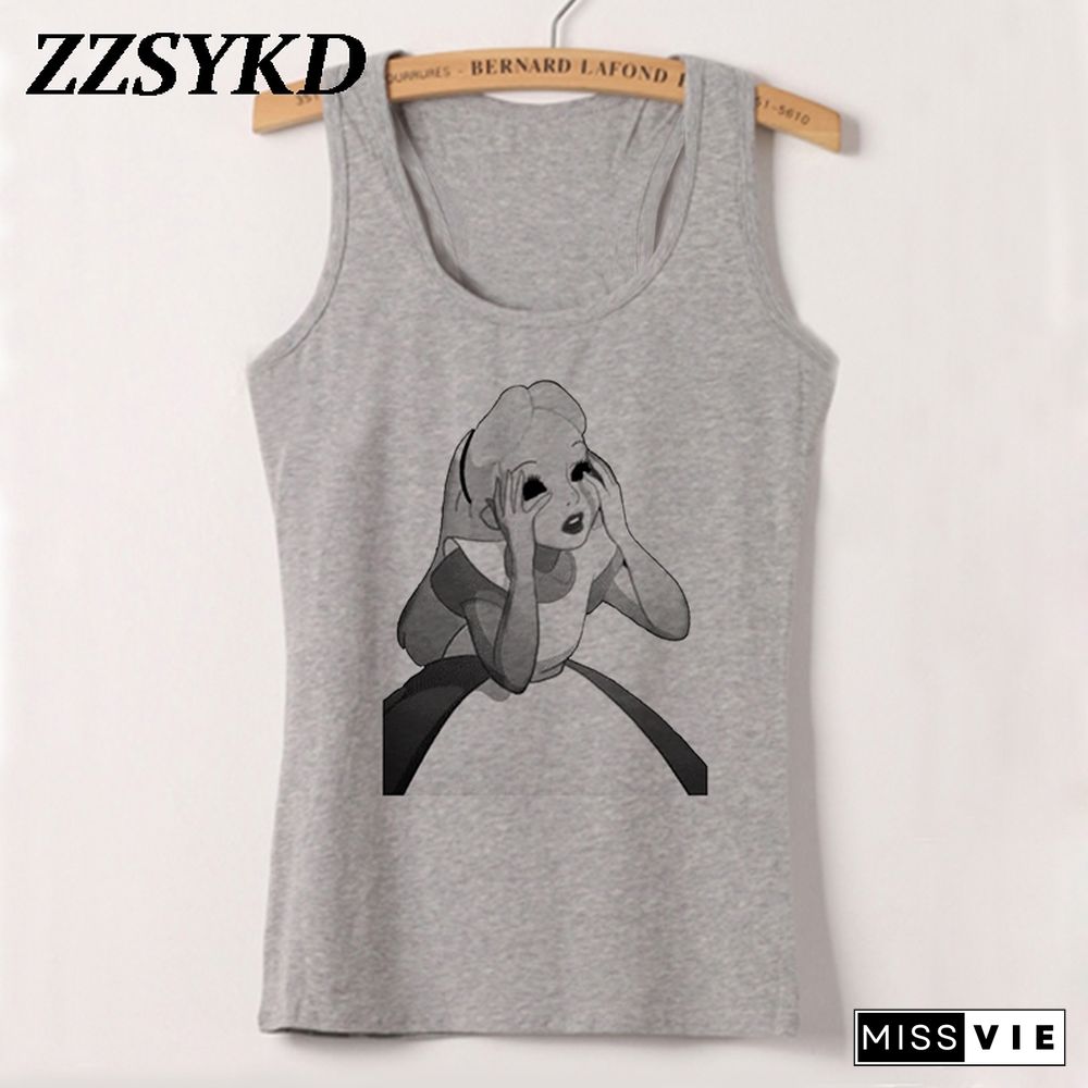 Plus Size Summer Women Fashion Vest Tank Tops Sexy Camisole Fashion Print Lady Casual Loose Sleeveless 90S Female T Shirt