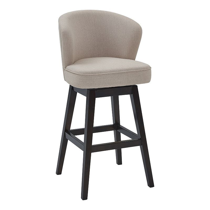 30 Inches Padded Swivel Barstool with Curved Backrest， Beige