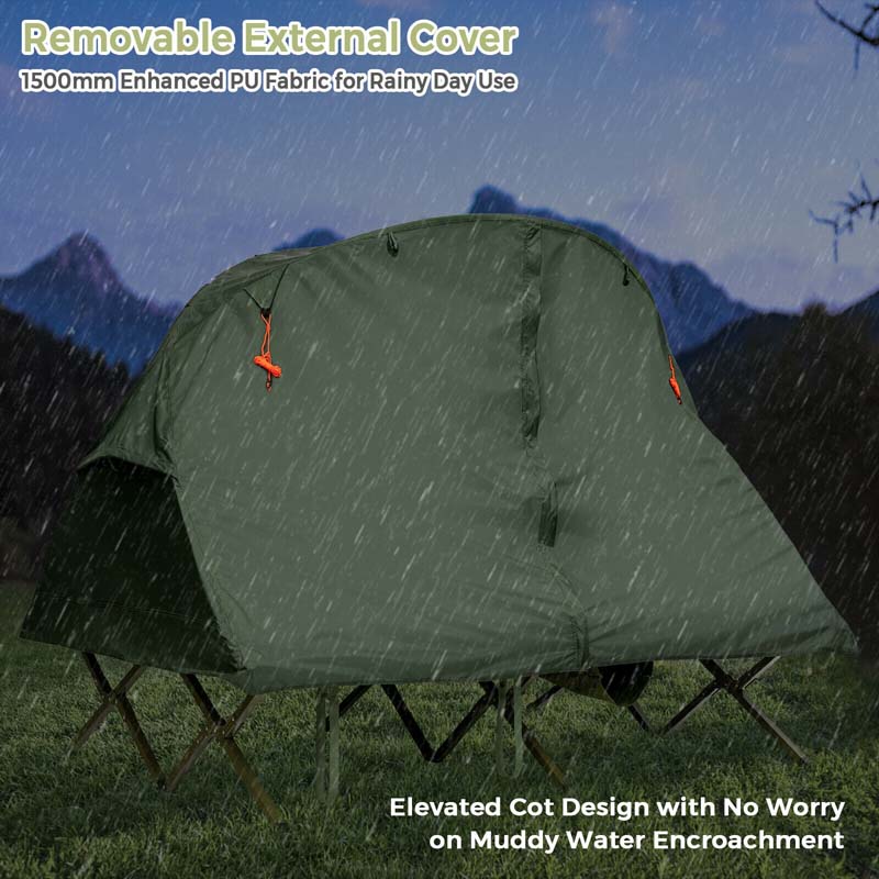 2-Person 4-in-1 Camping Cot Tent Off-Ground Elevated Folding Tent with Cover, Mattress & Roller Carrying Bag