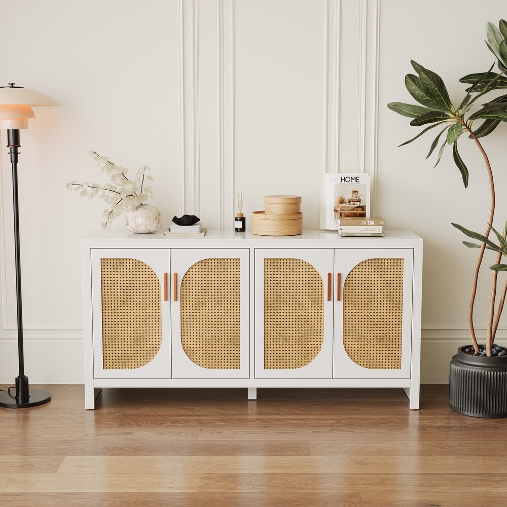 Console table with Rattan Doors and Adjustable Shelves