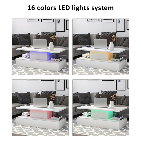 47.2 inch 2-level LED light coffee table with 16 color LED lighting