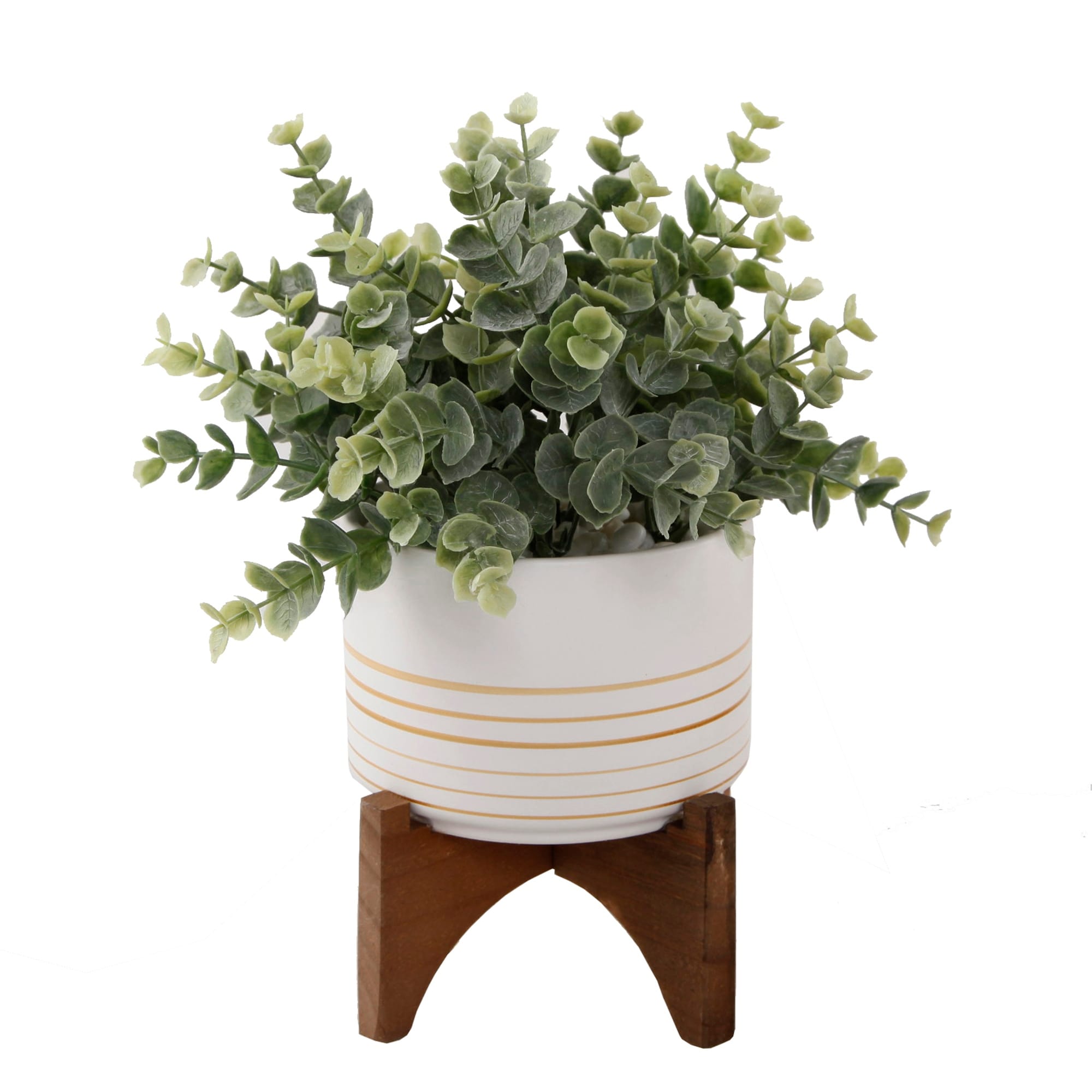 Flora Bunda CS3096E-GD/GY Eucalyptus in 4.75' Ceramic Pot on  Wood Stand