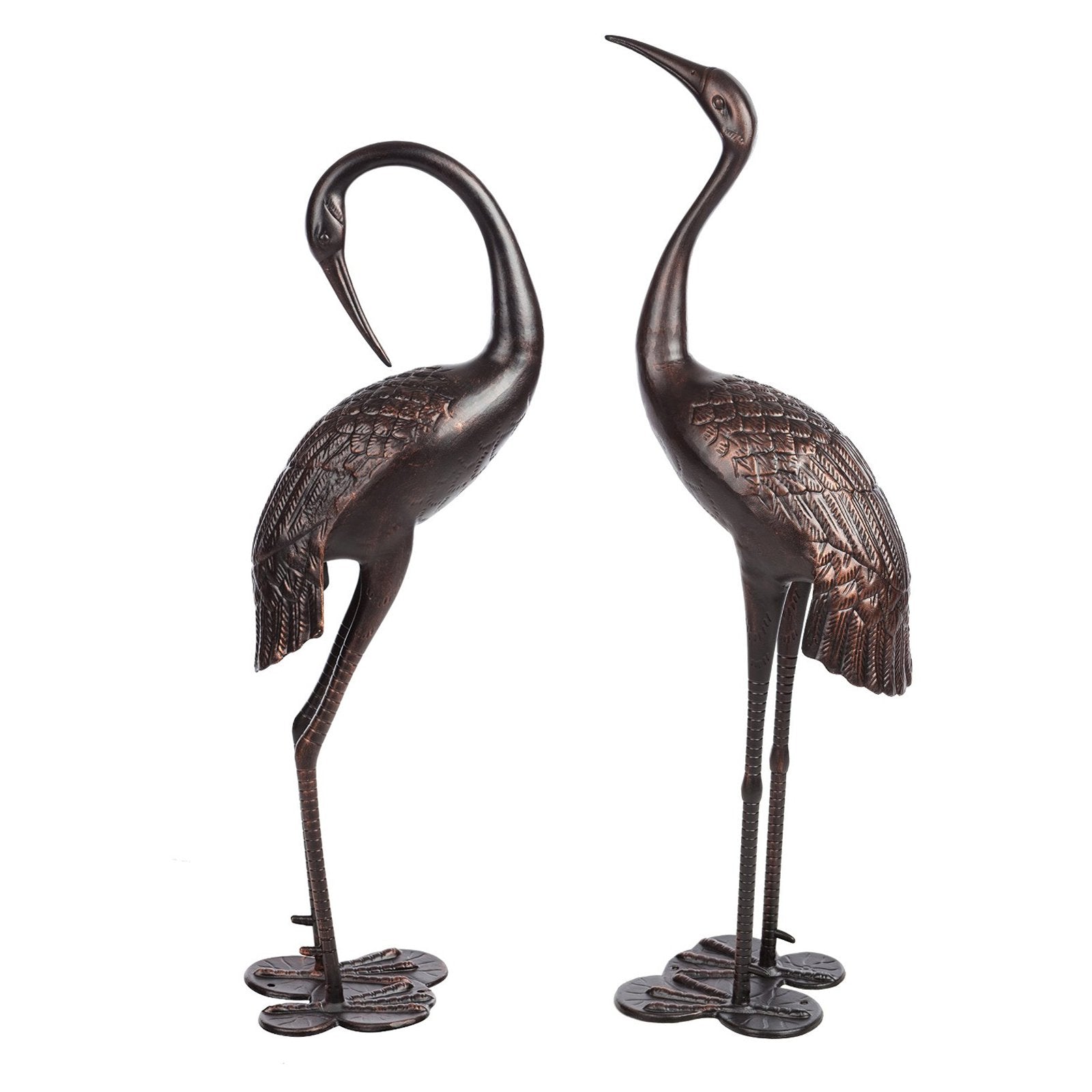 HGC Antique Bronze Garden Crane Statue - Set of 2