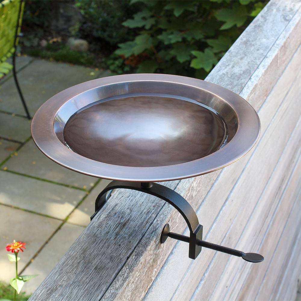 Achla Designs 14.75 in. W Antique Copper Classic II Birdbath with Over Rail Bracket BB-05-OR