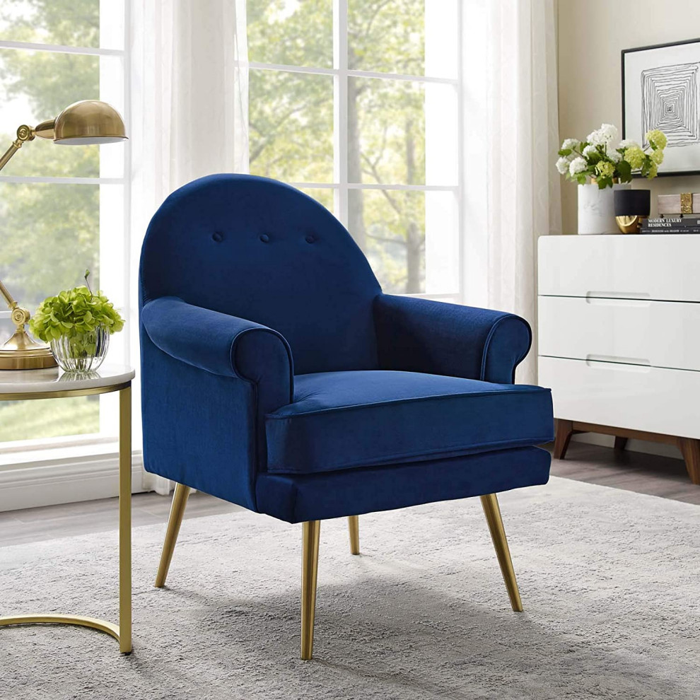 Mid Century Modern Accent Chair  Golden Legs  ampVelvet Seat With Round Arms   Transitional   Armchairs And Accent Chairs   by Decor Love  Houzz