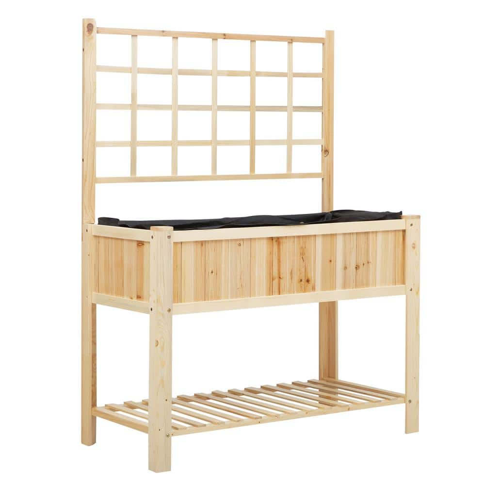 Outsunny 47 in. Natural Wooden Raised Garden Bed with Trellis Open Storage Shelf 845-474