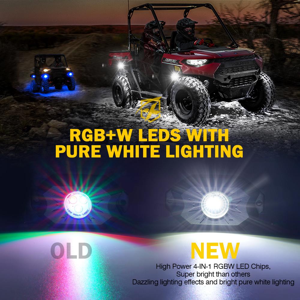 Xprite Trophy Series RGB + Pure White LED Rock Lights with Bluetooth and Remote Control