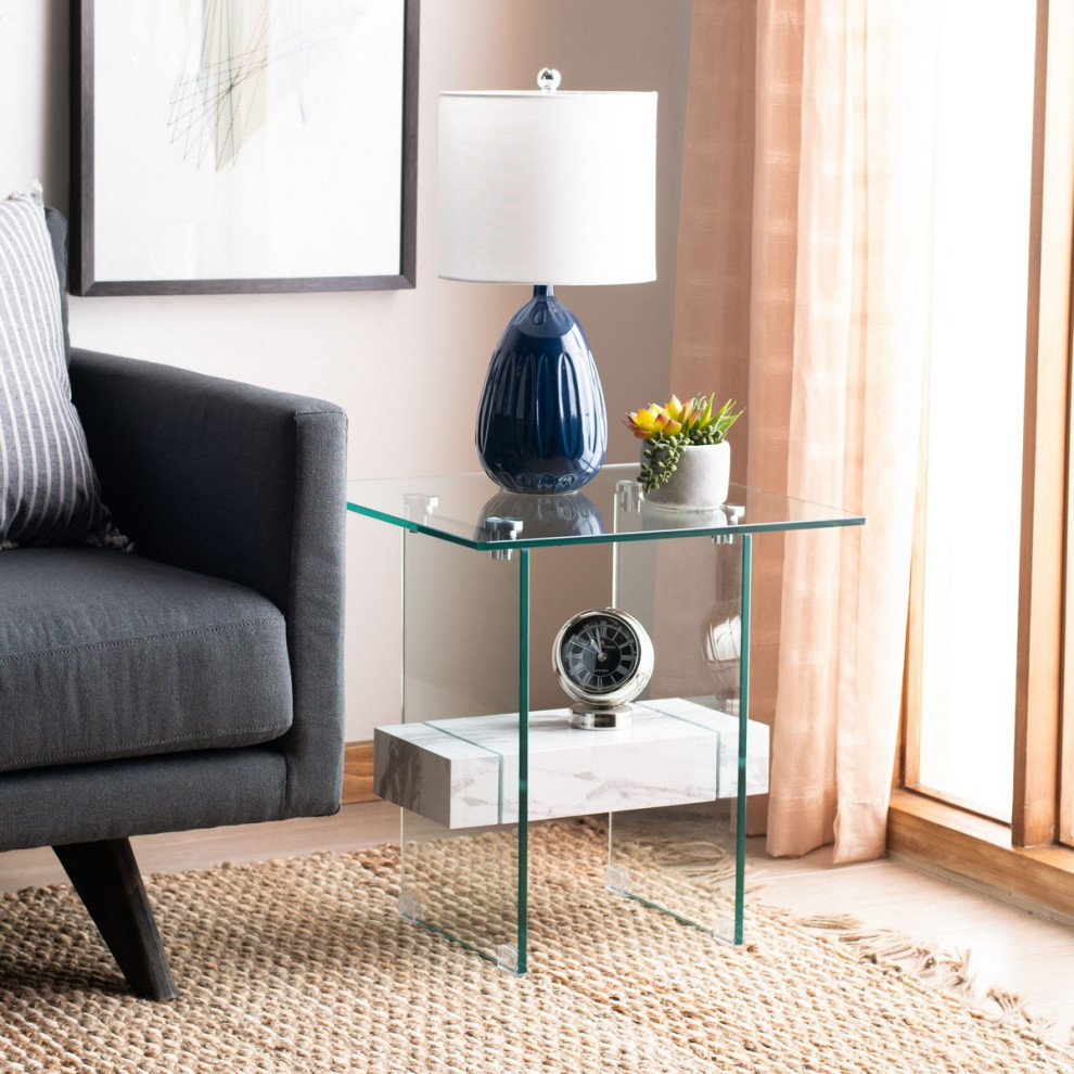 Leya Accent Table Glass/Faux White Marble Shelf   Modern   Side Tables And End Tables   by Virgil Stanis Design  Houzz