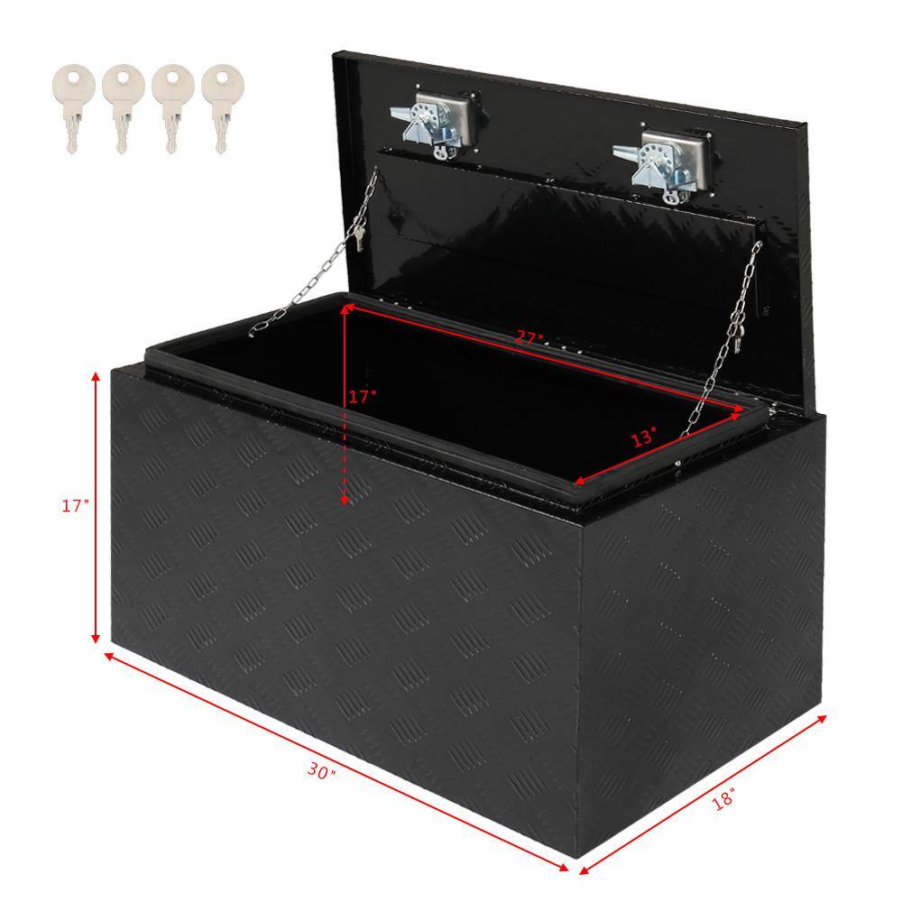 Karl home 30 in. Black Diamond Plate Aluminum Underbody Truck Tool Box Double Lock with Key 280431681522