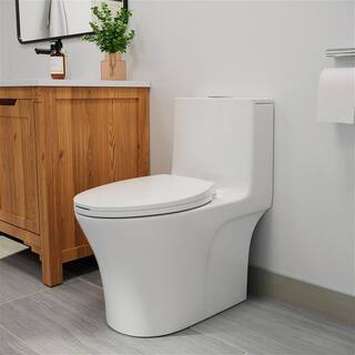 BTCSTAR Rough in 12 in. 1-piece 1.6 GPF Dual Flush Elongated High Efficiency Toilet in Glossy White Slow Closed Seat Included BTCMTL0912WH