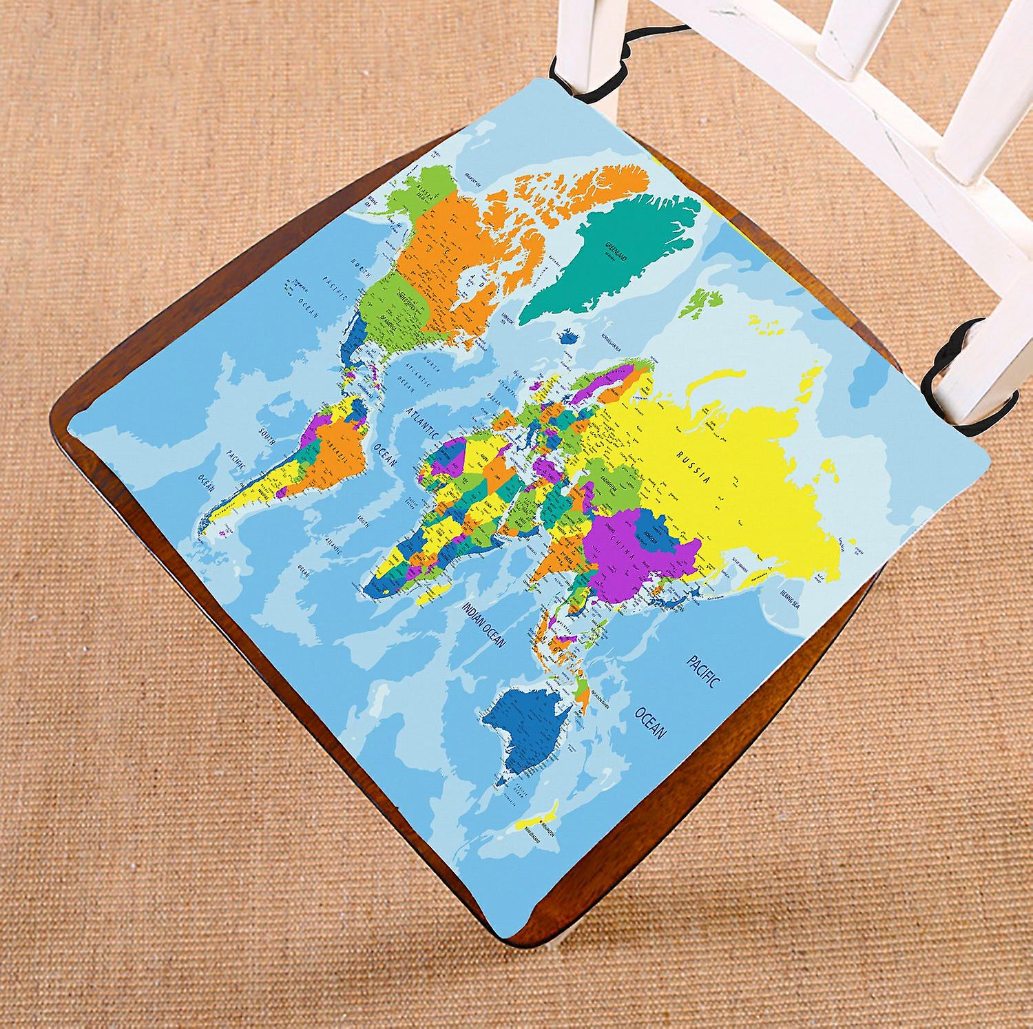 Educational Chair Pad， Colorful World Map Seat Cushion Chair Cushion Floor Cushion 45x45 Cm B--21195