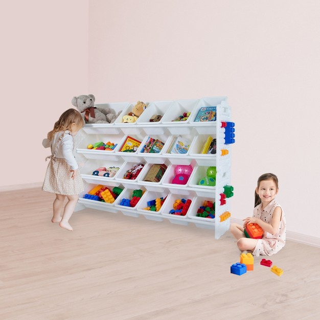 Uniplay Toy Organizer With 20 Removable Storage Bins And Block Play Panel Multi size Bin Organizer