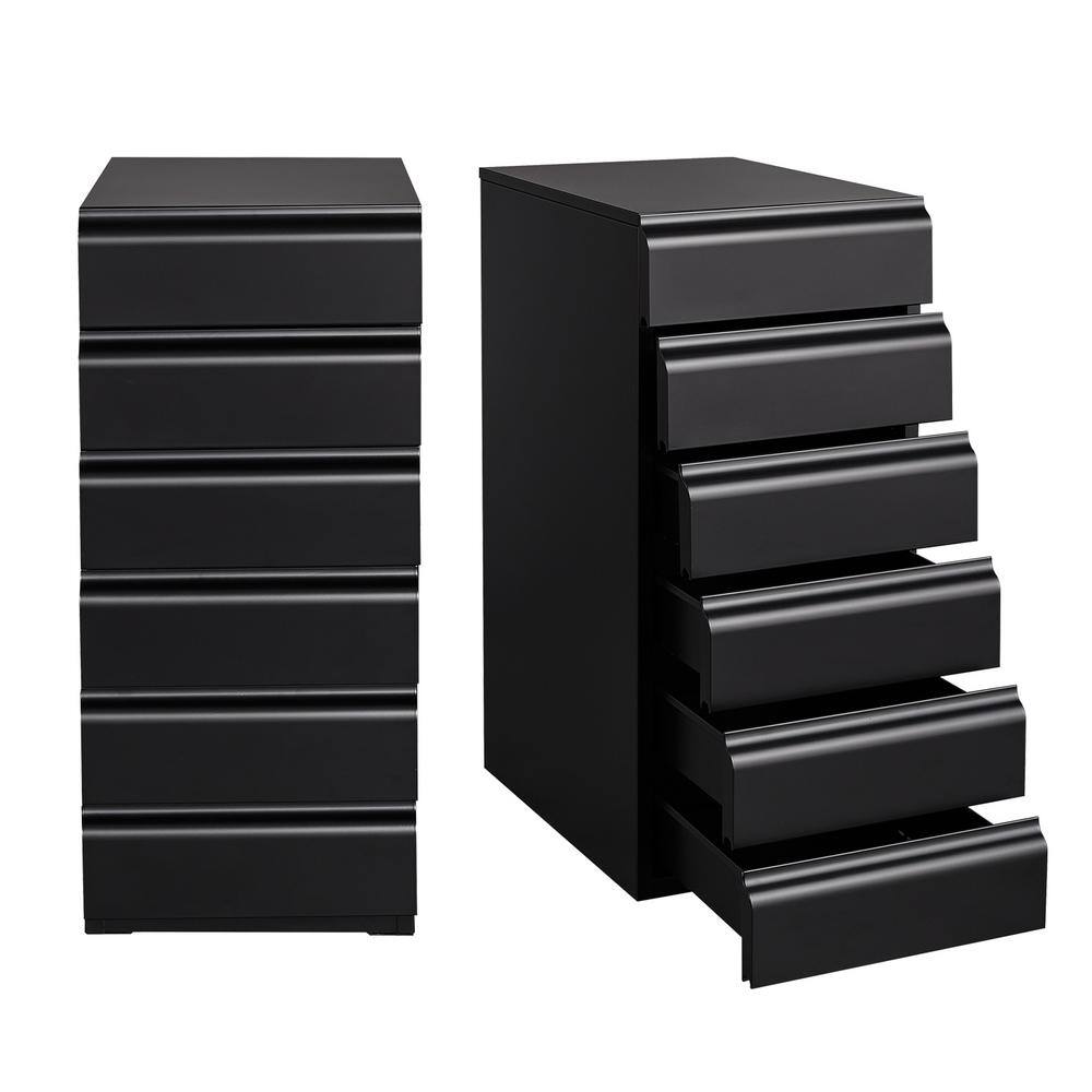 Mlezan 6 Drawer Metal Chest 16.5D x 11.8W x 25.6H Storage Cabinet in Black Under Desk Storage DBXL202228B