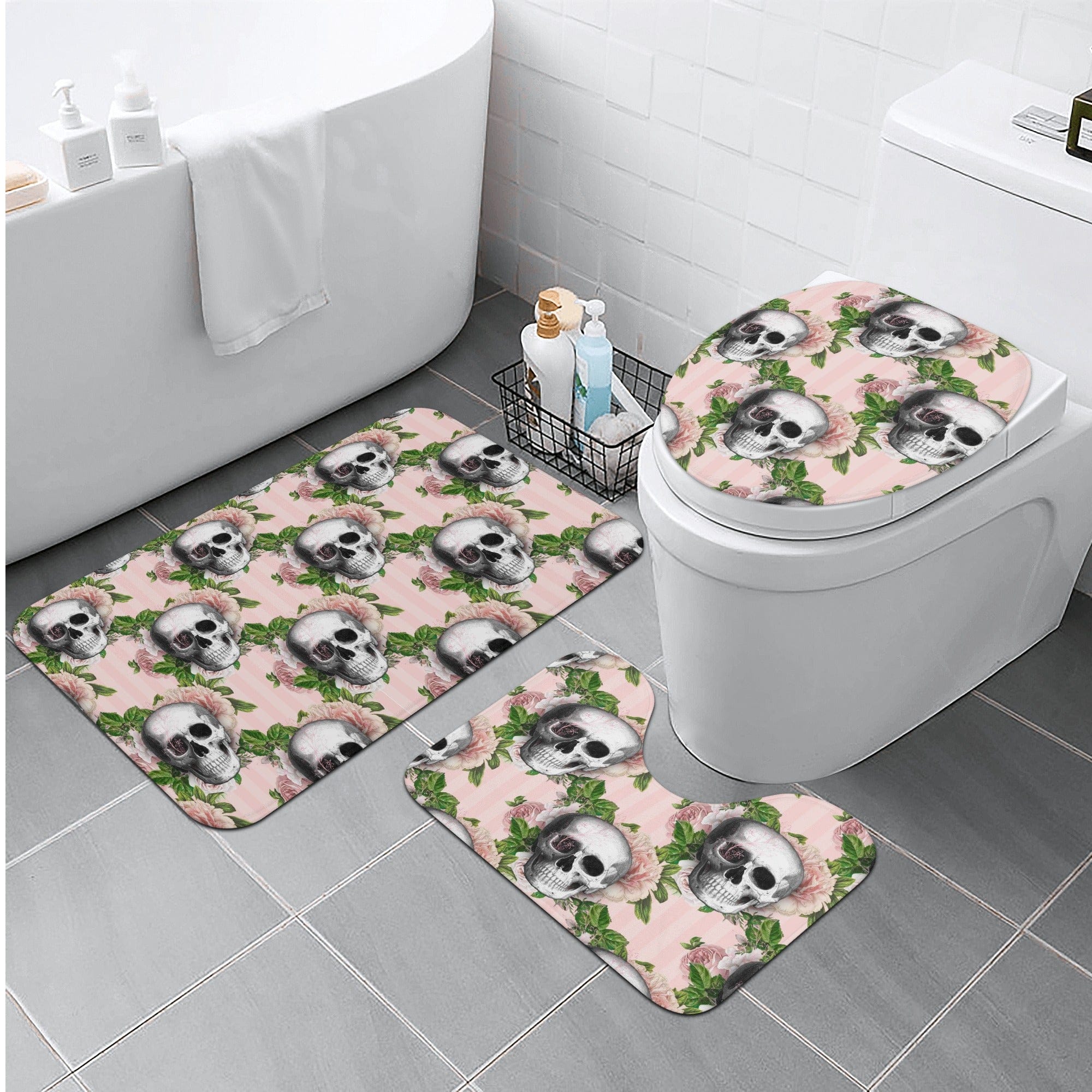 Skull Pink Bath Room Toilet 3 Piece Set