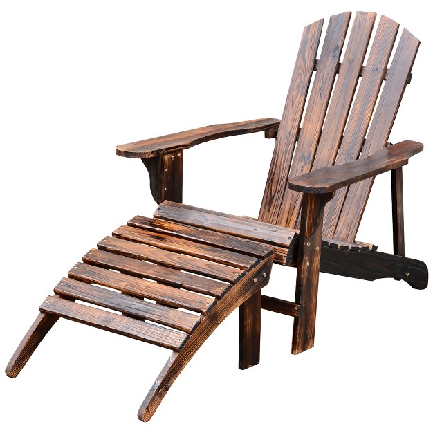 Outsunny Adirondack Chair With Ottoman Wooden Patio Fire Pit Chair With Footrest amp Wide Armrests For Backyard Garden Lawn Rustic Brown