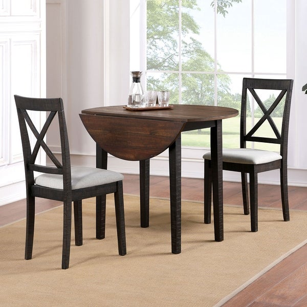 3 Piece Round Dining Table Set with Two Chairs in Dark Oak