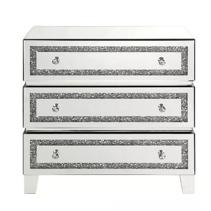 Storage Cabinet with 3 Drawers and Faux Diamond Inlays， Silver