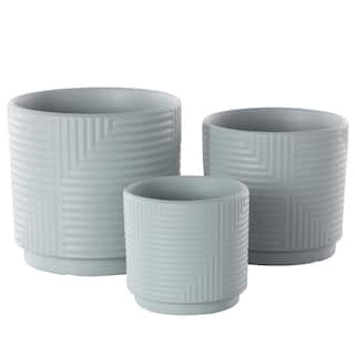 Litton Lane 7 in. 6 in. and 4 in. Small Gray Ceramic Planter with Layered Square Shaped Grooves (3-Pack) 43853