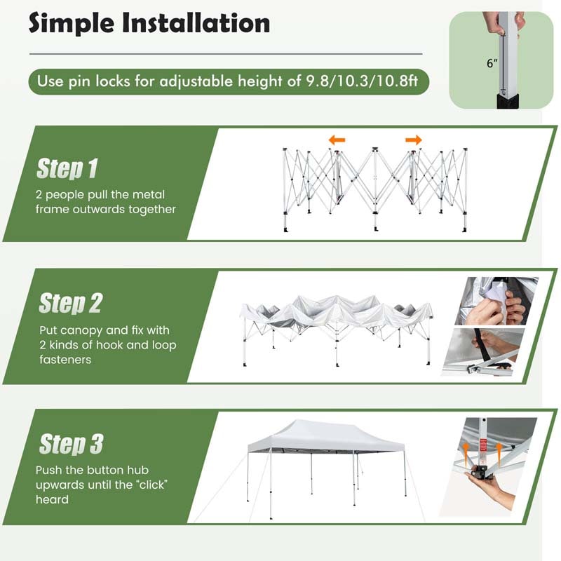 10 x 20 FT Upgraded Folding Pop-Up Canopy Tent with Wheeled Carrying Bag, Outdoor Commercial Sun Shelter Tent