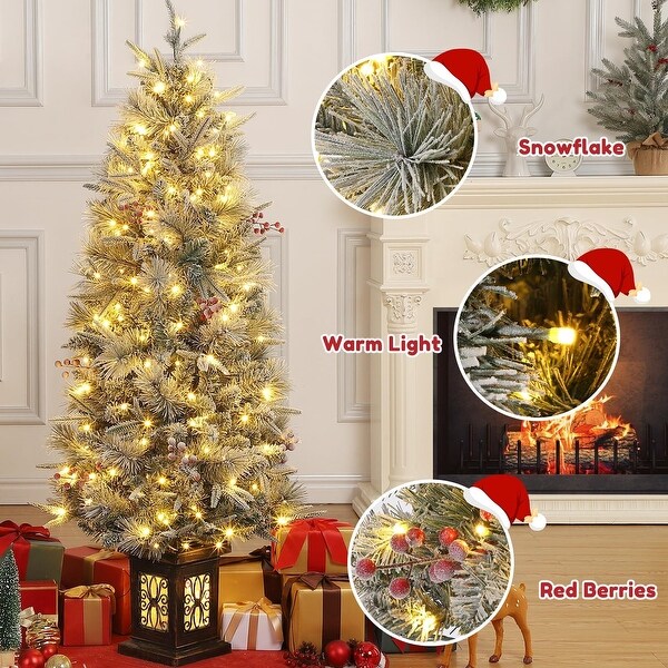 4.5ft PreLit Snow Flocked Christmas Tree for Entrances 2Pack