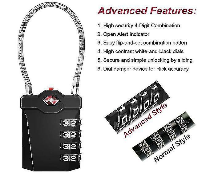 Suitcase Padlocks， Tsa Approved Luggage Locks With Open Indicator， Flexible Cable， 4 Digit Combination Padlock For Gym Locker， Briefcase， Backpack， La