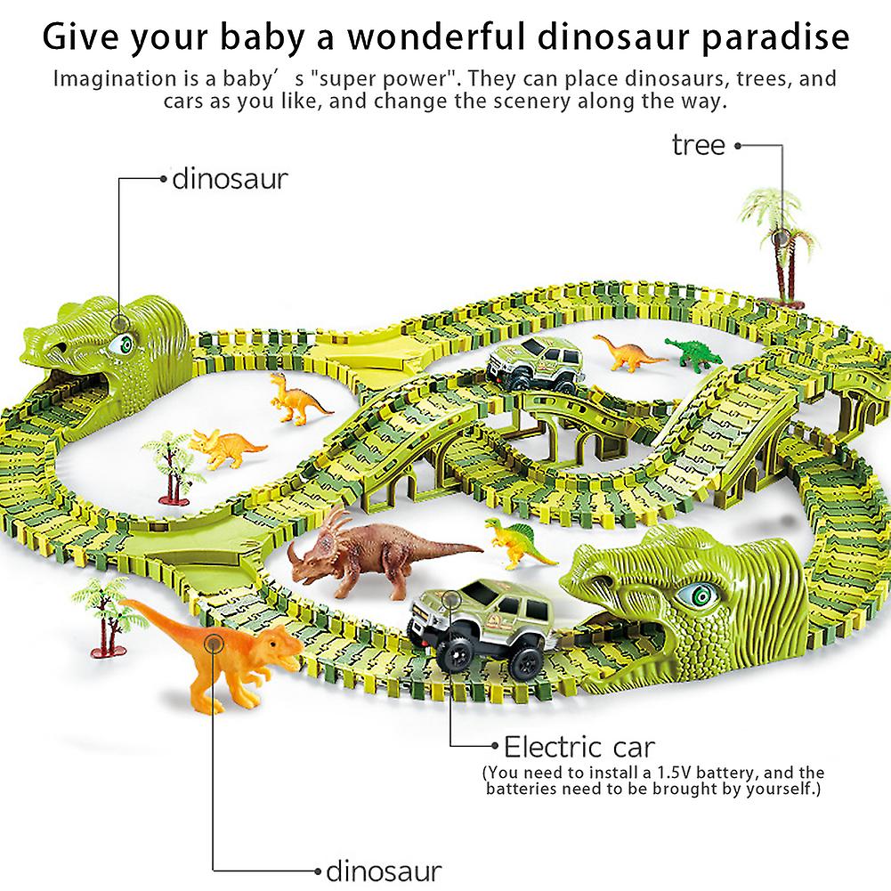 128pcs Children Electric Dinosaur Toys Diy Assembled Holiday Gift Dinosaur Rail Car Toys Set