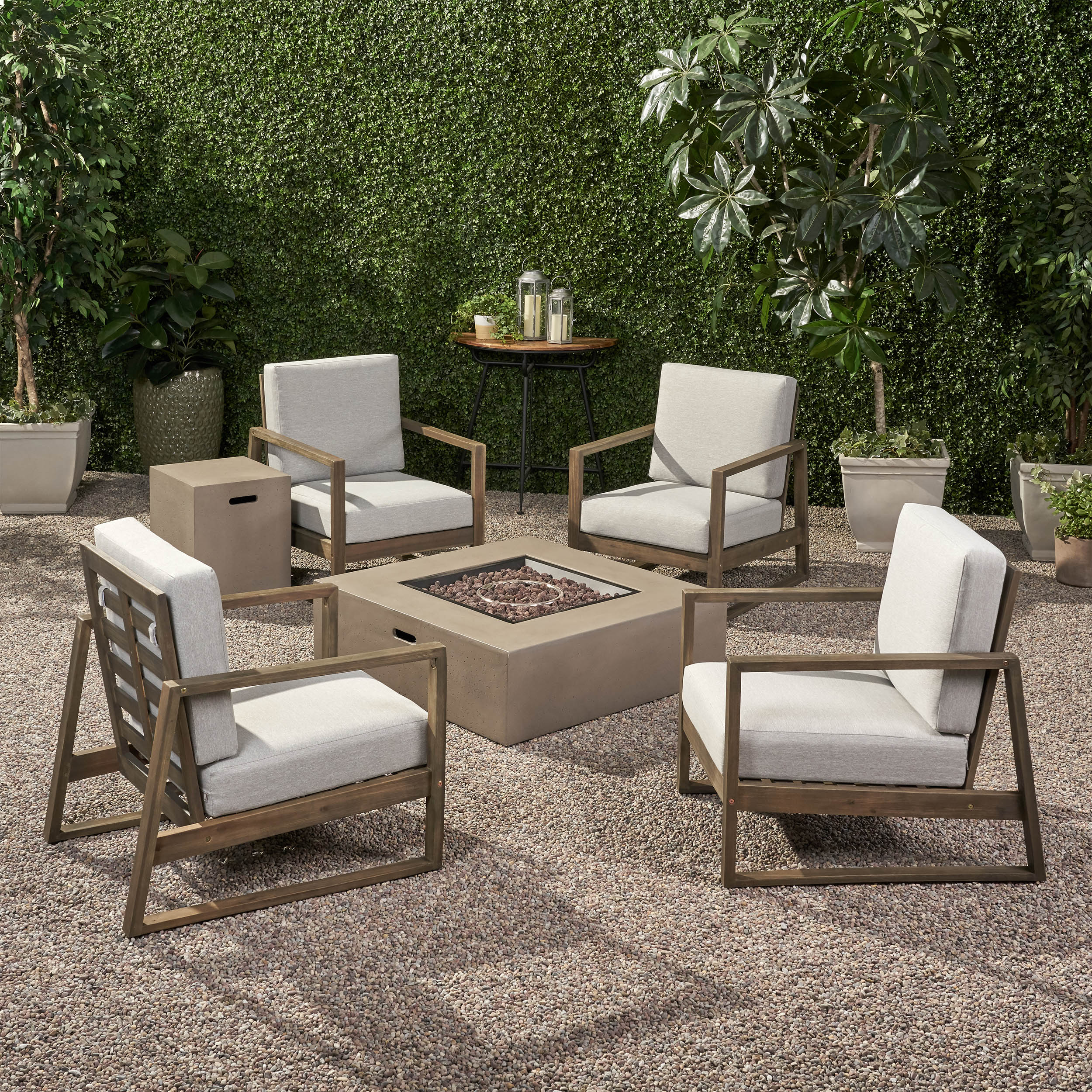 Marlee Outdoor 4 Seater Chat Set with Fire Pit