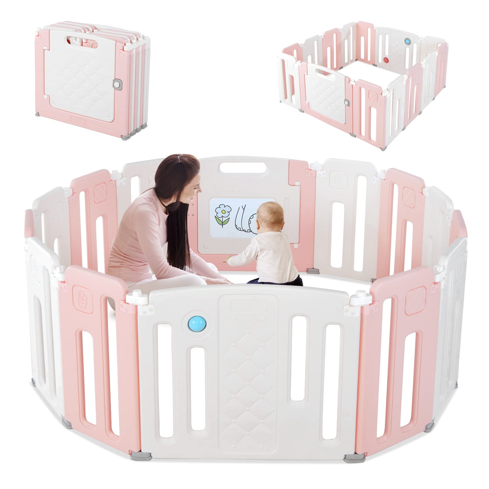 Costzon Baby Playpen, Foldable Activity Play Center with Safety Gate