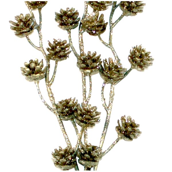 12 Christmas Glitter Plastic Pine Cones Branch Pick，Champagne，Set of 6