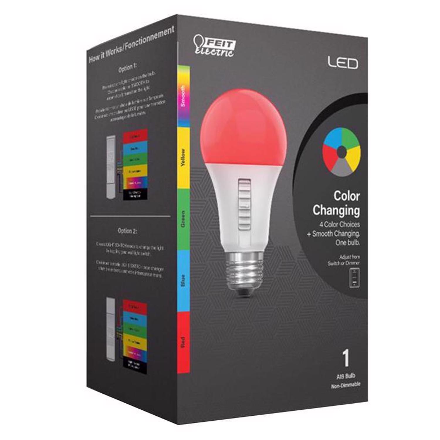 Feit LED Smart A19 E26 (Medium) Smart-Enabled Party Bulb Multi-Colored 4.5 Watt Equivalence 1 pk