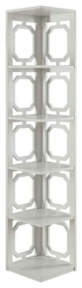 Convenience Concepts Omega Three Shelf Corner Bookcase in White Wood Finish   Transitional   Bookcases   by Homesquare  Houzz