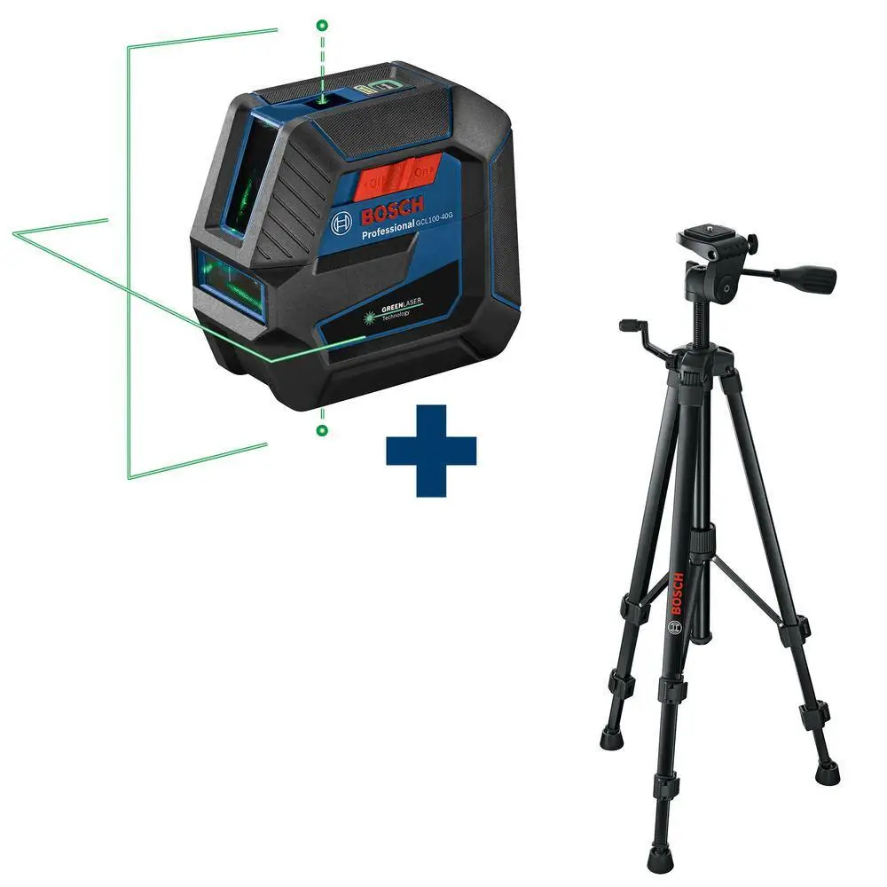 Bosch Factory Reconditioned 100 ft. Green Combination Self Leveling Laser and Mount Plus Compact Tripod with Extendable Height GCL10040RTBT150