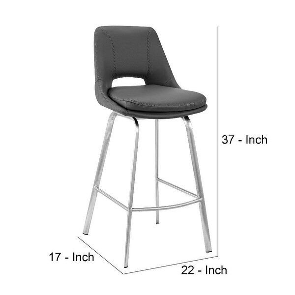 26 Inch Open Back Leatherette Swivel Counter Stool - 22 L x 17 W x 37 H Inches