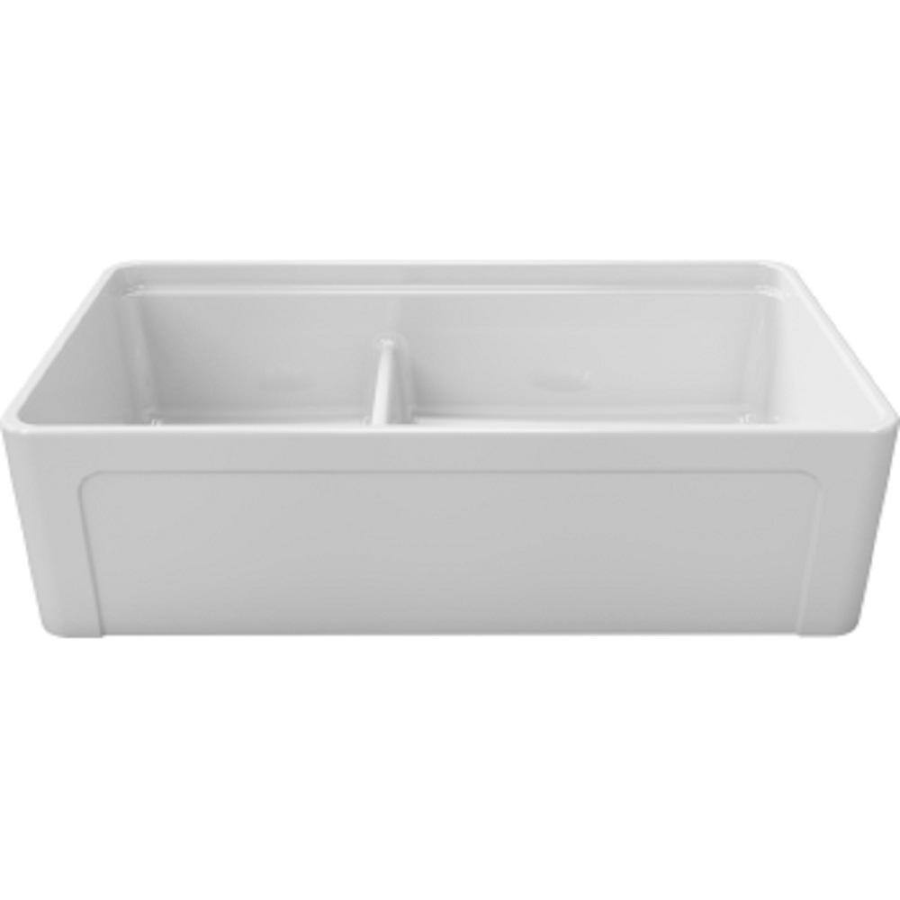 LaToscana Reversible White Fireclay 36 in. Double Bowl Farmhouse Apron-Front Kitchen Sink LDL3619W