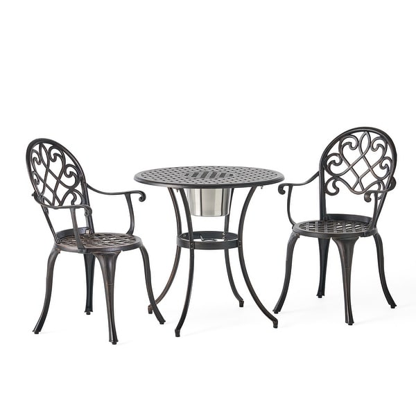 Angeles Cast Aluminum Outdoor Bistro Furniture Set with Ice Bucket by Christopher Knight Home