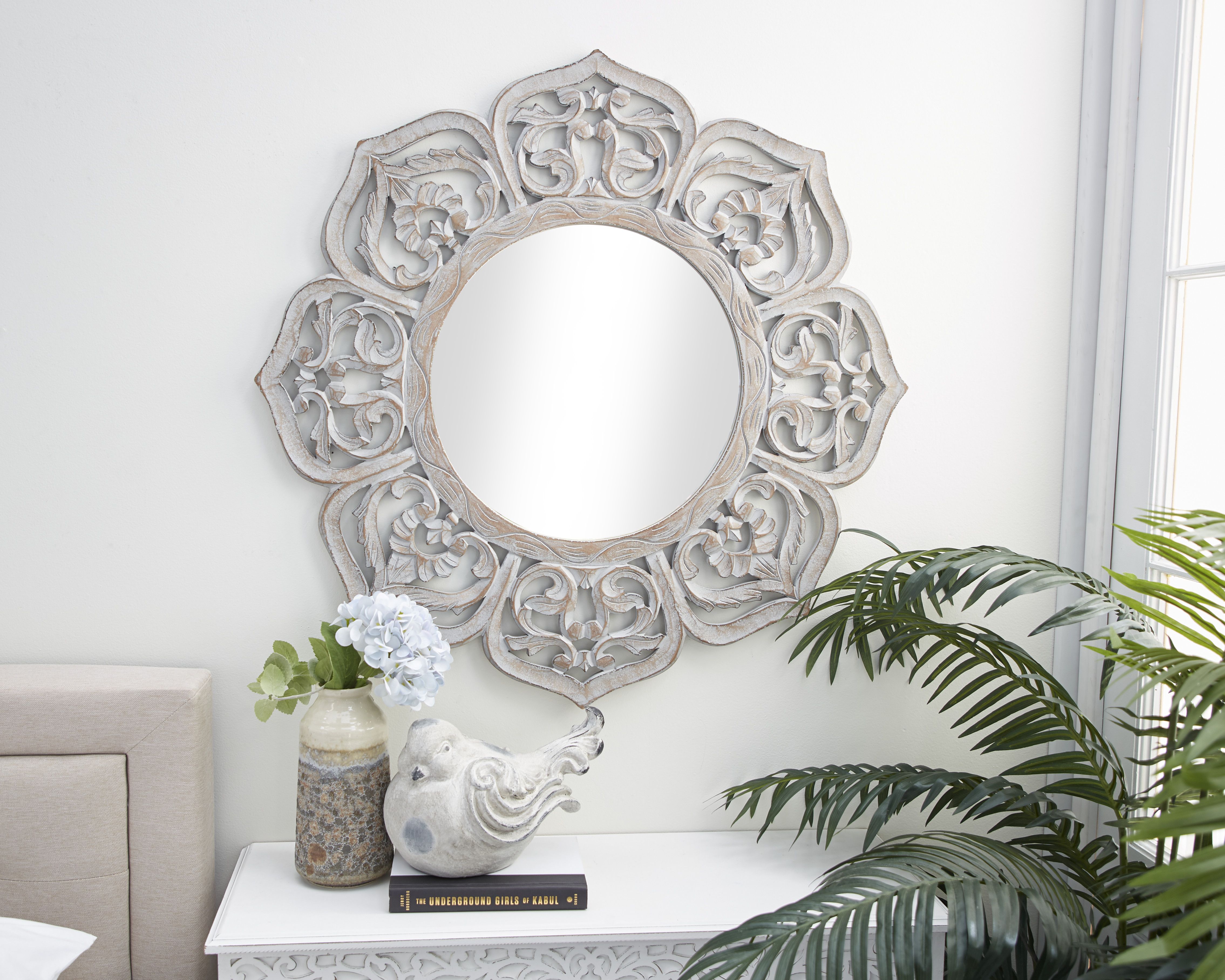 White Wood Farmhouse Wall Mirror 32 x 32