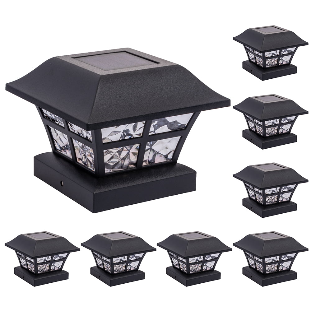 GreenLighting Evolve Black Solar Post Cap Lights - 4x4 Post Caps and Outdoor Post Lights - Waterproof Solar Lights for Fence Posts - Solar Post Lights fit 4x4 5x5 Vinyl/PVC (Black， 8 Pack)