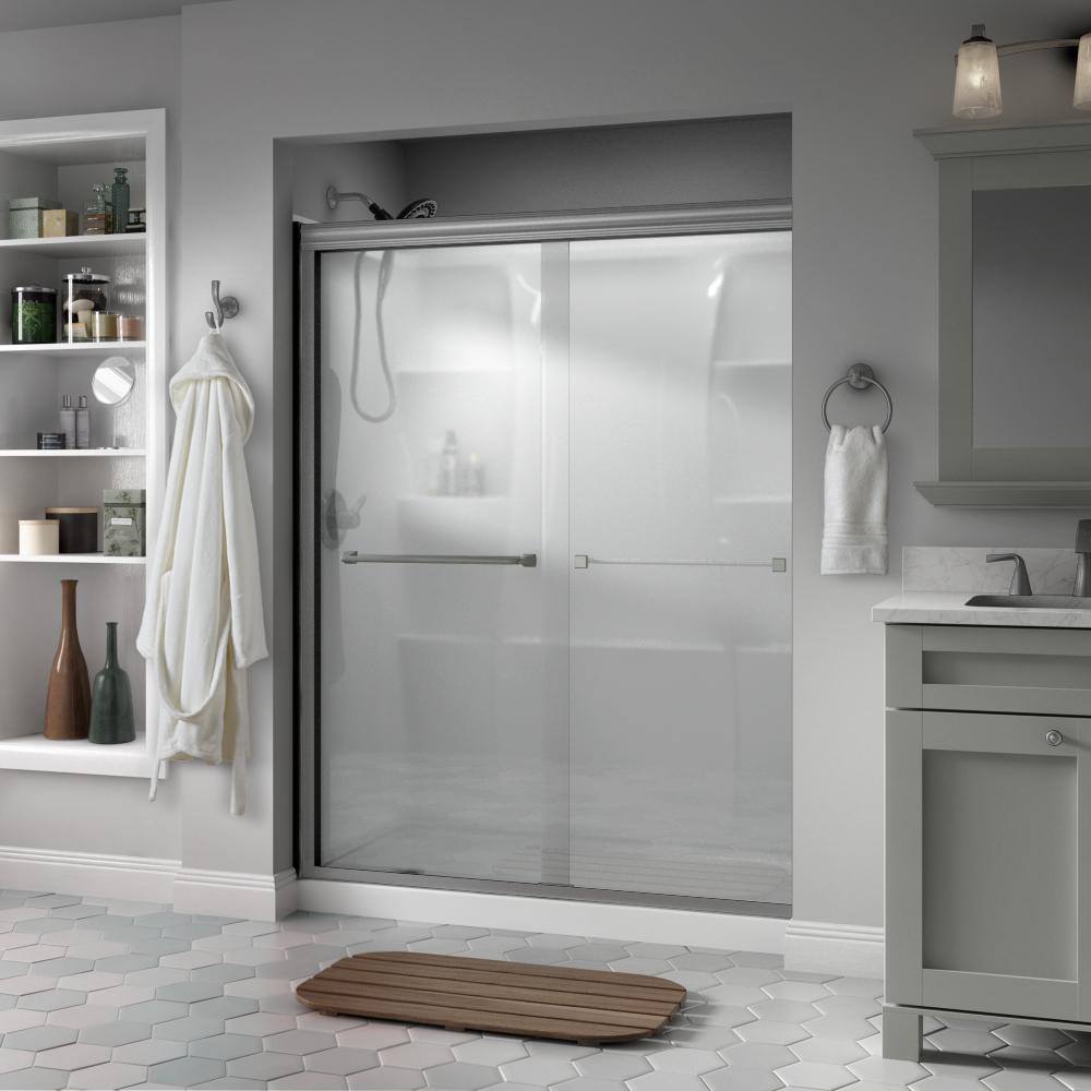 Delta Everly 60 in. x 70 in. Semi-Frameless Traditional Sliding Shower Door in Nickel with Frosted Glass SD3226933