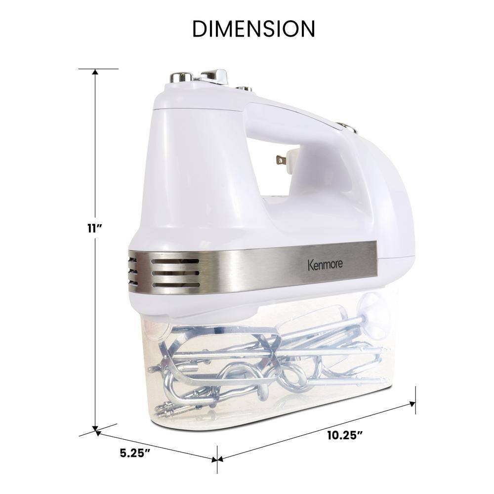 KENMORE Kenmore 5-Speed Hand Mixer  Beater  Blender White 250W with Clip-on Accessory Storage Case KKHM5